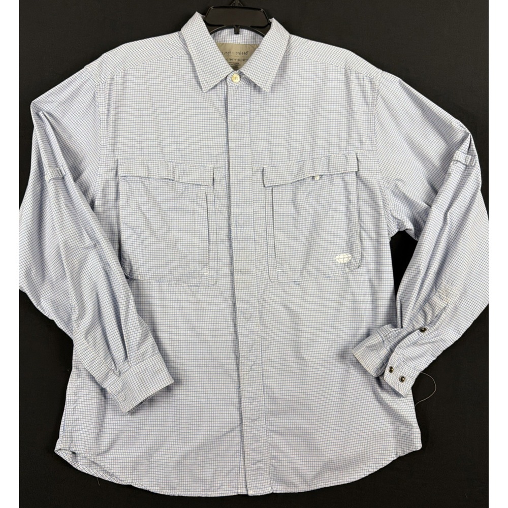 ExOfficio Mens Long Sleeve Blue Check  Insect Shield Shirt XL
